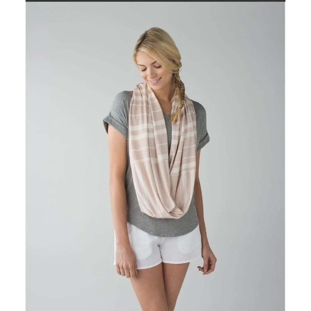 Lululemon Pink Stripe Snap Scarf Wrap Infinity Loop